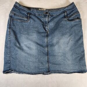 London Jean Women's 22W Denim Skirt Blue Raw Hem Stretch Pockets Casual Midi‎